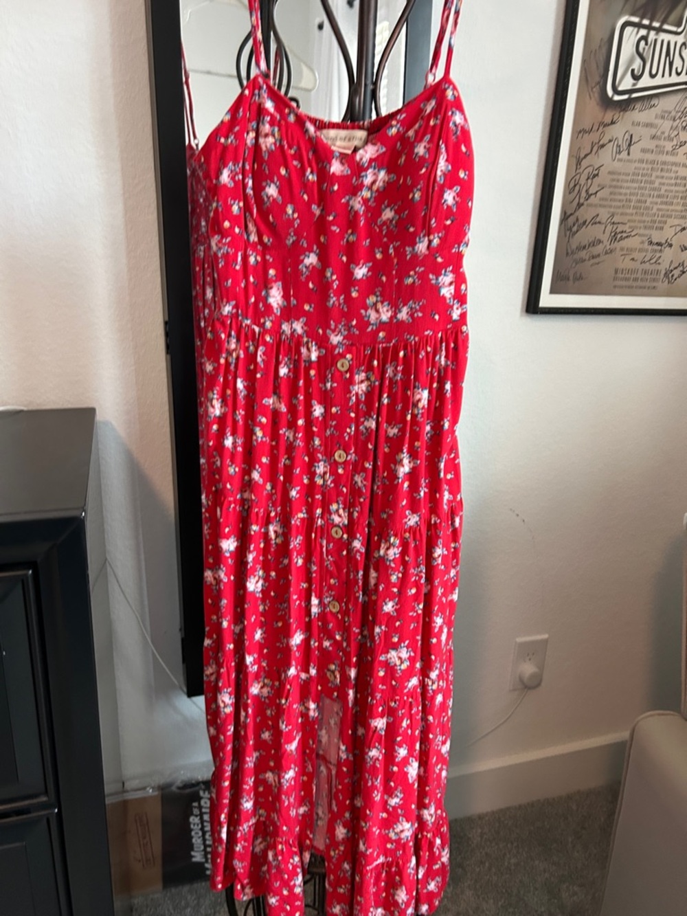 Sundress red print cotton by Band of Gypsies adjustable straps.